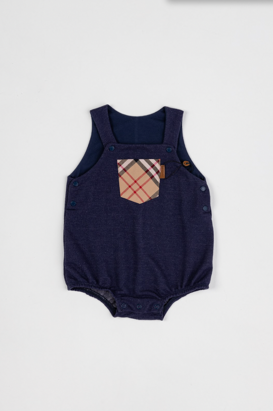 Romper Bebê Moletinho Fofinho Bolso Xadrez Marinho - Um Mais Um