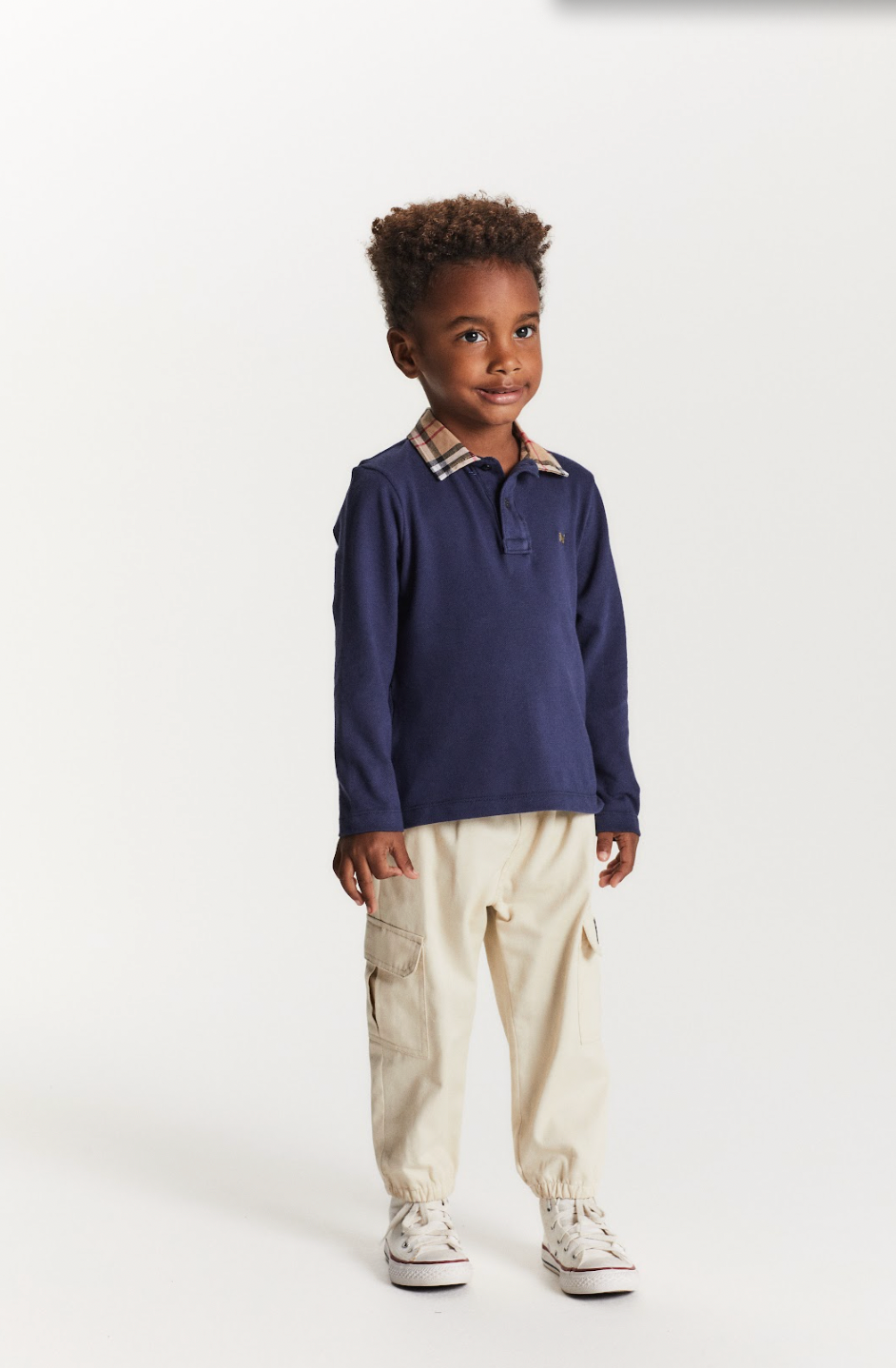 Conjunto Infantil Polo Piquet Marinho e Calça Sarja Areia - Um Mais Um