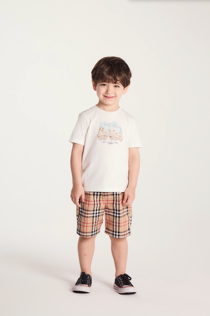 Conjunto Infantil Camiseta Urso e Bermuda Xadrez - Um Mais Um