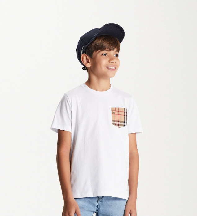 Camiseta Infantil Meia Malha Penteada com Bolso Branca - Um Mais Um