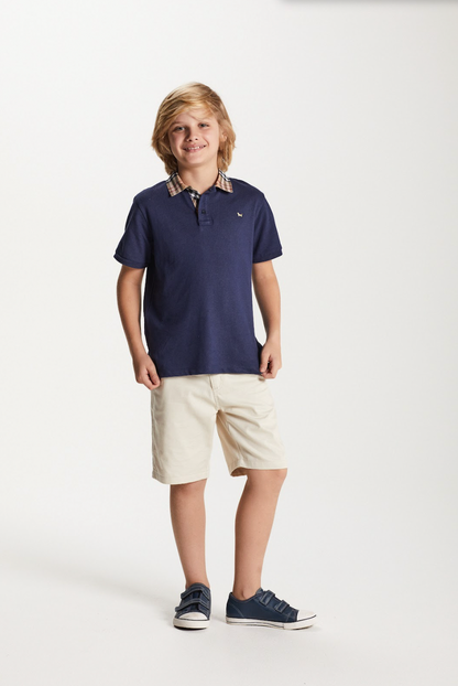 Polo Infantil Piquet Gola Tricoline Xadrez Marinho - Um Mais Um