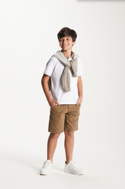 Polo Infantil Piquet Gola Tricoline Xadrez Branca - Um Mais Um