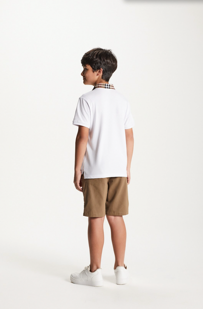 Polo Infantil Piquet Gola Tricoline Xadrez Branca - Um Mais Um