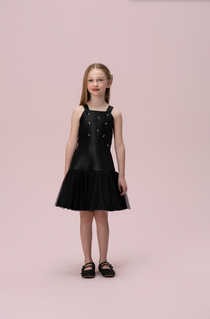 Vestido Infantil Zibeline com Tule e Strass - Petit Cherie