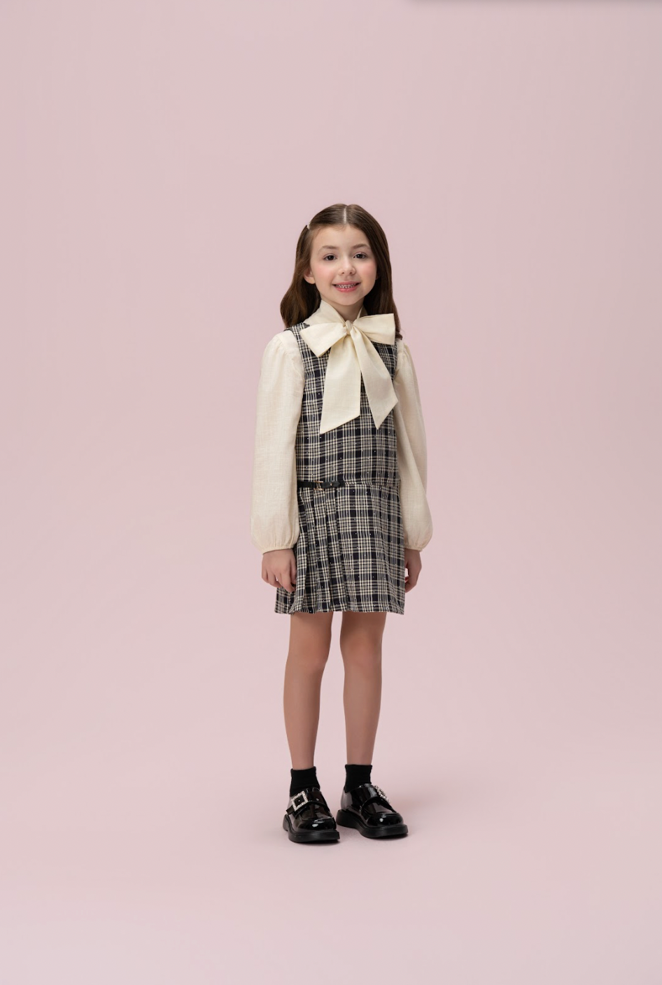 Vestido Infantil Alfaiataria Xadrez com Strass - Petit Cherie
