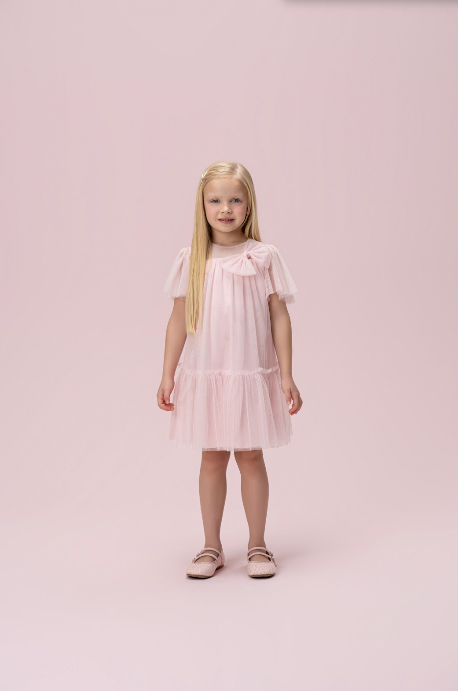 Vestido Infantil Trapézio Tule com Laço - Petit Cherie