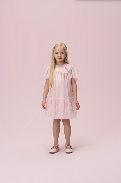 Vestido Infantil Trapézio Tule com Laço - Petit Cherie