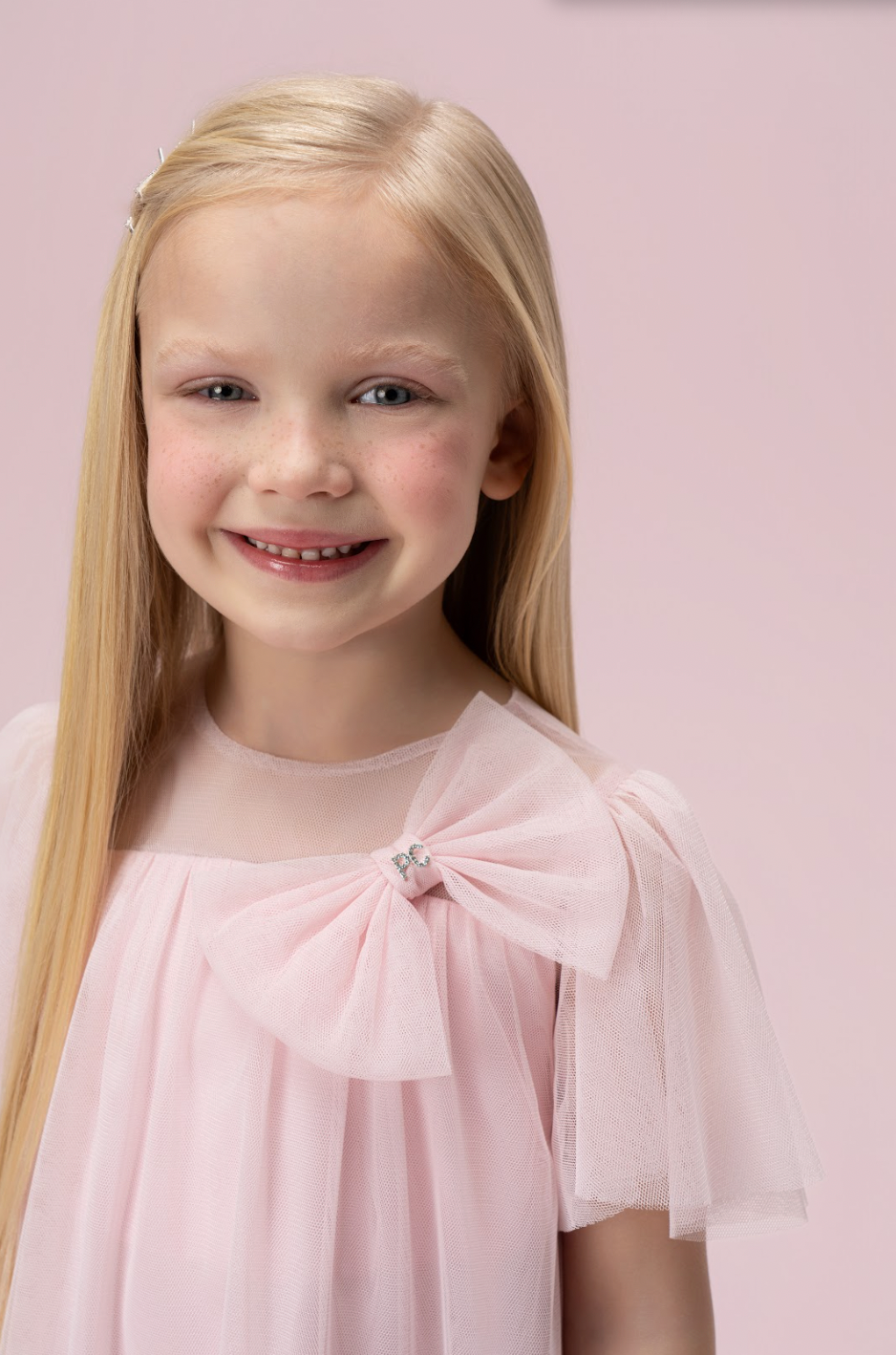 Vestido Infantil Trapézio Tule com Laço - Petit Cherie
