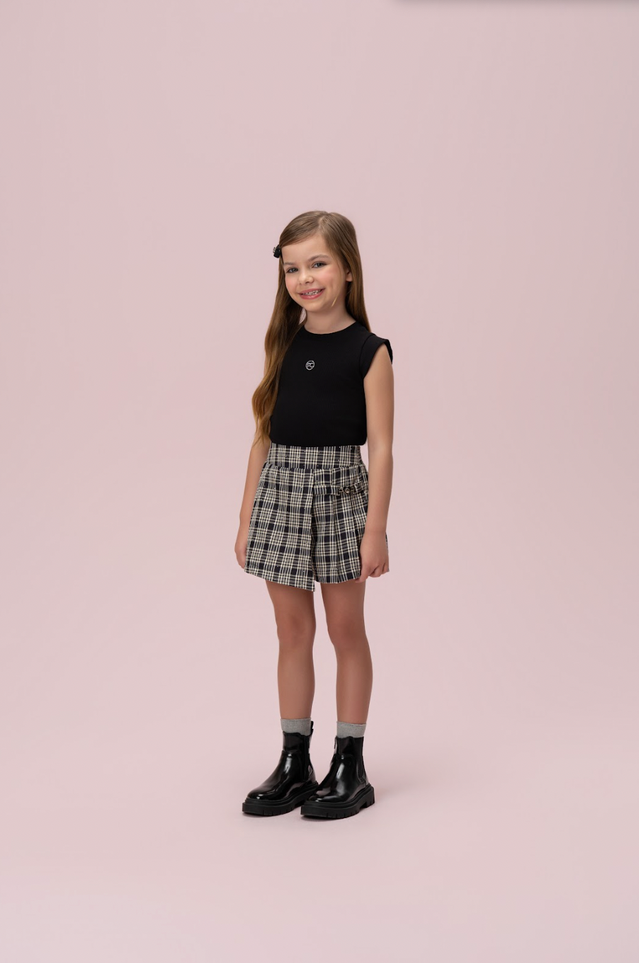 Conjunto Infantil Alfaiataria Blusa e Saia-Shorts - Petit Cherie