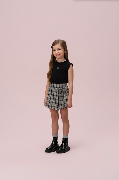 Conjunto Infantil Alfaiataria Blusa e Saia-Shorts - Petit Cherie