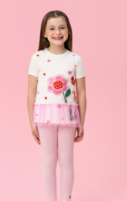 Conjunto Infantil Blusa Flor Tule e Legging - Mon Sucre