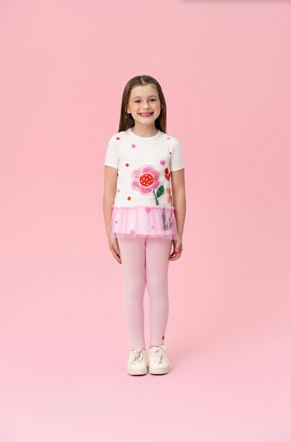 Conjunto Infantil Blusa Flor Tule e Legging - Mon Sucre