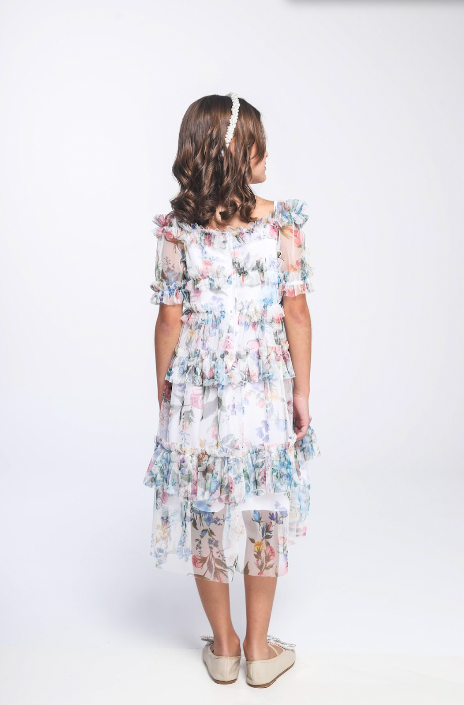 Vestido Infantil Midi Tule Floral com Babados - Luluzinha PRÉ-VENDA