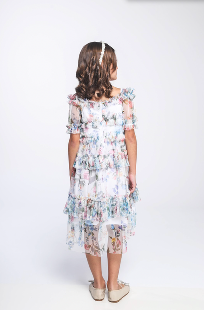 Vestido Infantil Midi Tule Floral com Babados - Luluzinha PRÉ-VENDA