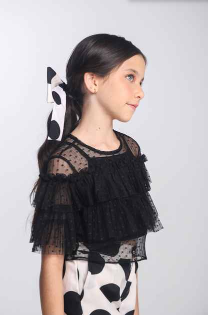 Conjunto Infantil Blusa Babados Tule Mini Póas e Shorts Póas - Luluzinha