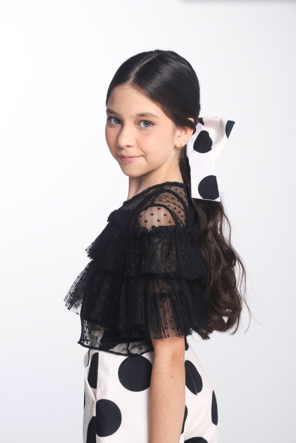 Conjunto Infantil Blusa Babados Tule Mini Póas e Shorts Póas - Luluzinha