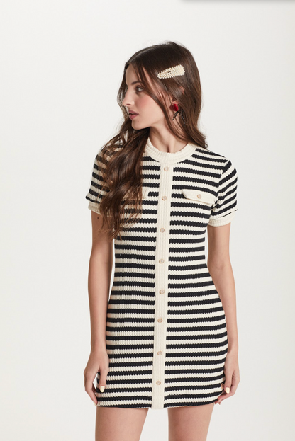 Vestido Teen Tricot Listrado com Botões - Two In