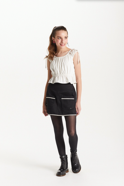 Conjunto Teen Blusa Tricoline Elástico Cintura e Saia Detalhes Bolsos - Two In