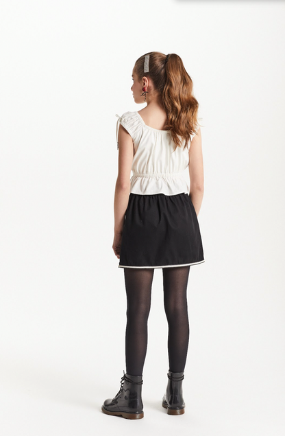 Conjunto Teen Blusa Tricoline Elástico Cintura e Saia Detalhes Bolsos - Two In