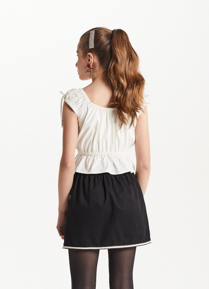 Conjunto Teen Blusa Tricoline Elástico Cintura e Saia Detalhes Bolsos - Two In