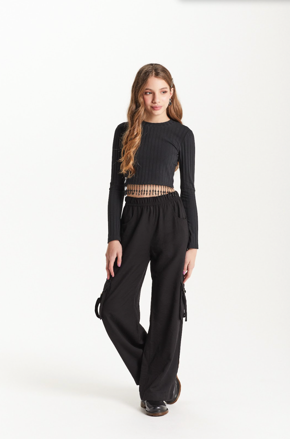 Calça Teen Cargo Wide Leg em Sarja - Two In