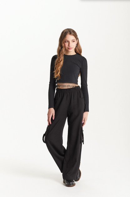 Calça Teen Cargo Wide Leg em Sarja - Two In