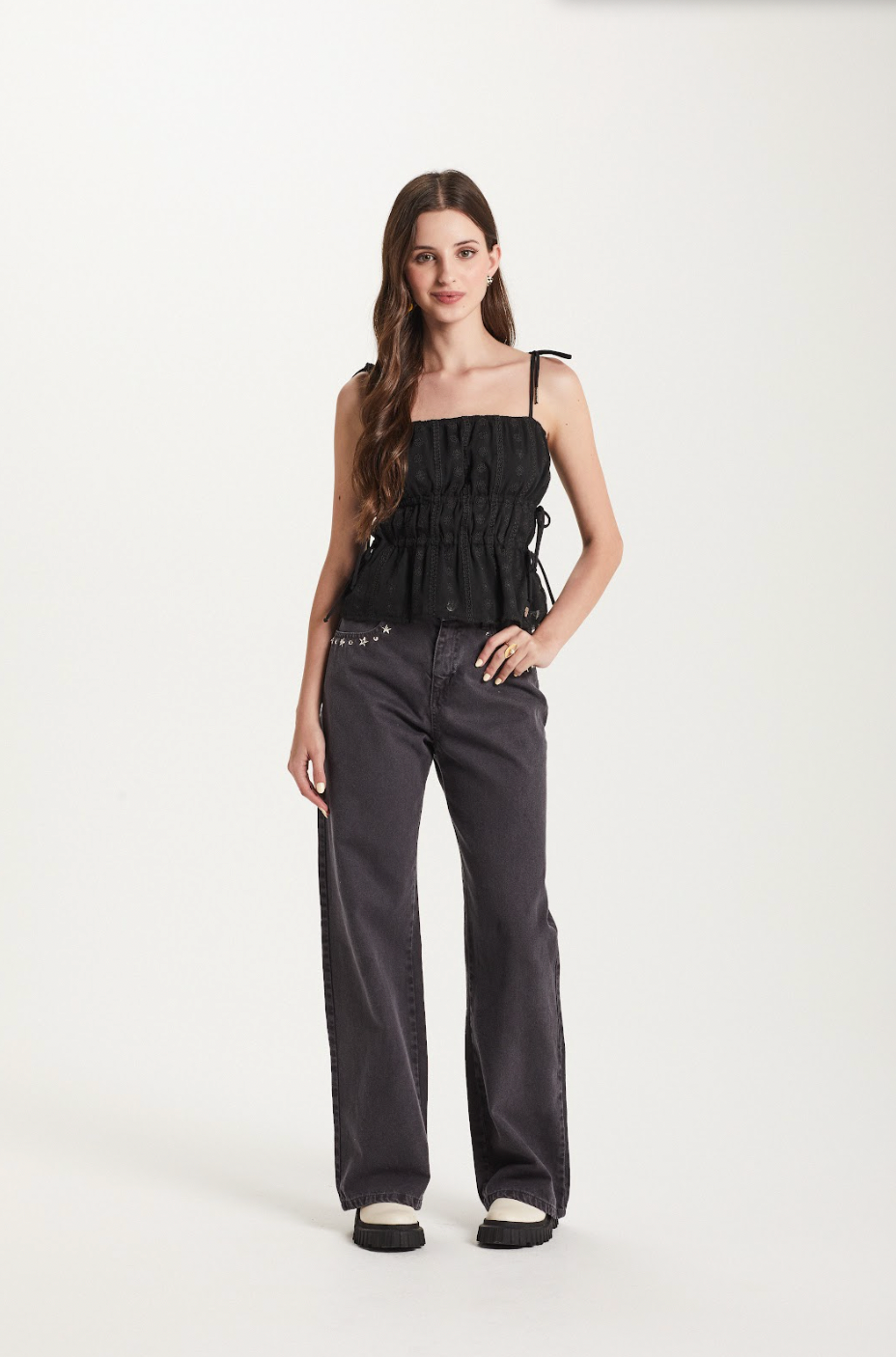 Blusa Teen Cropped Chiffon Bordado  - Two In