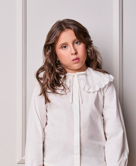 Conjunto Infantil Camisa com Laço na Gola e Saia Tweed Xadrez Verde - Animê