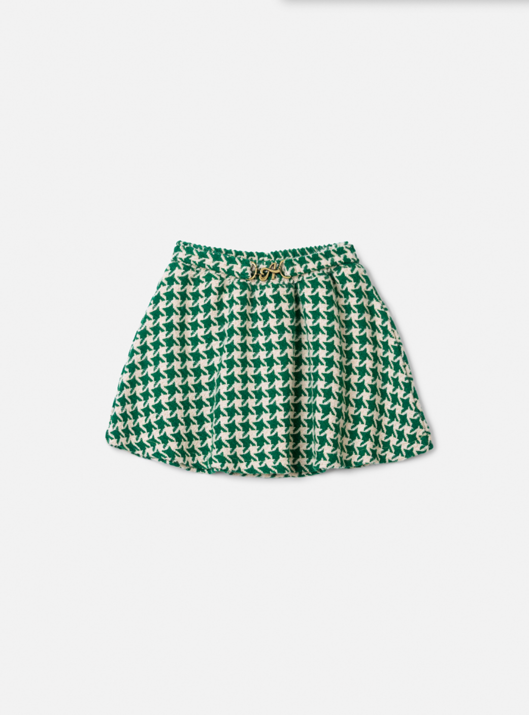 Conjunto Infantil Blusa Canelada Essentials e Saia Tweed Xadrez Verde -Animê