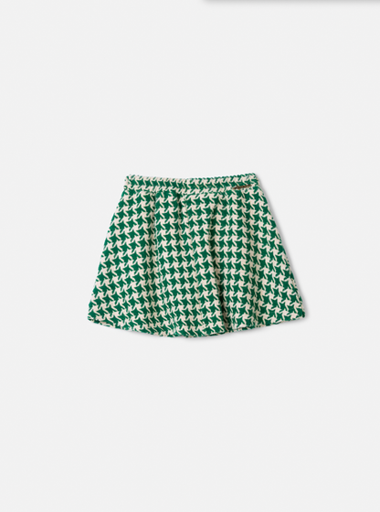 Conjunto Infantil Blusa Canelada Essentials e Saia Tweed Xadrez Verde -Animê