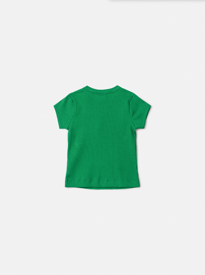 Conjunto Infantil Blusa Canelada Essentials e Saia Tweed Xadrez Verde -Animê