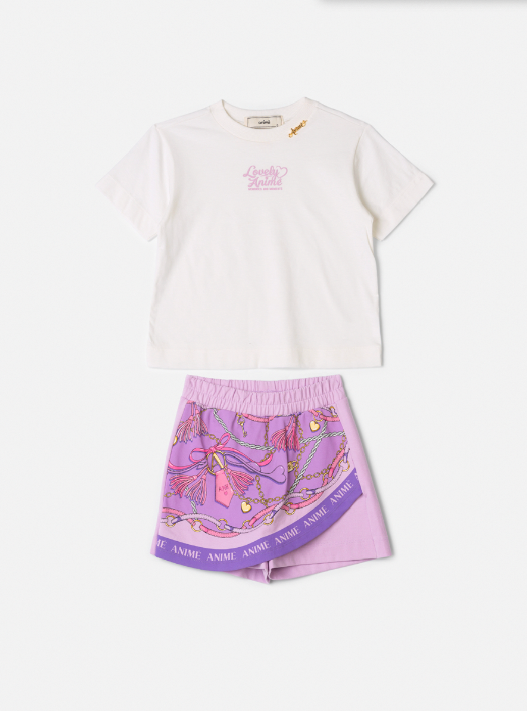 Conjunto Infantil Blusa Lovely e Shorts-Saia Lenço -  Animê