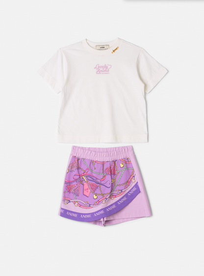 Conjunto Infantil Blusa Lovely e Shorts-Saia Lenço -  Animê