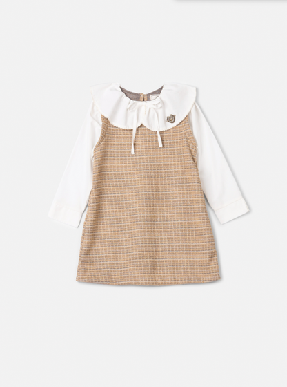 Vestido Infantil ML Tweed Xadrez Bege - Animê