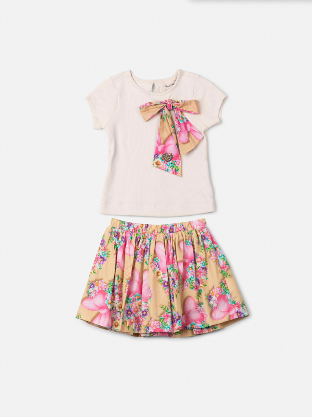 Conjunto Infantil Blusa Com Laço Minnie Flores e Saia Estampada Minnie Flores - Animê