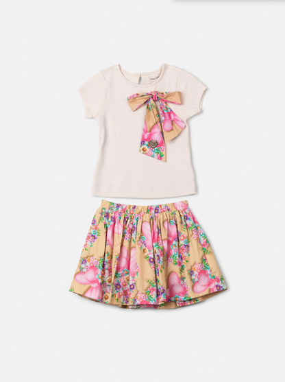 Conjunto Infantil Blusa Com Laço Minnie Flores e Saia Estampada Minnie Flores - Animê