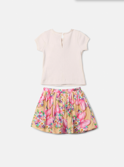 Conjunto Infantil Blusa Com Laço Minnie Flores e Saia Estampada Minnie Flores - Animê