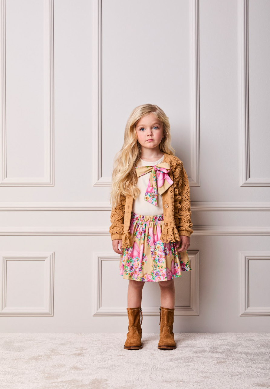 Conjunto Infantil Blusa Com Laço Minnie Flores e Saia Estampada Minnie Flores - Animê