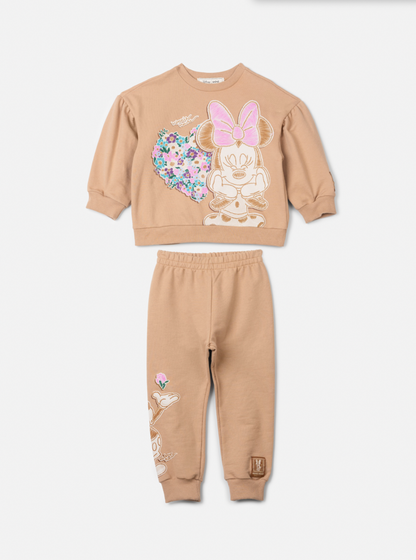 Conjunto Infantil Casaco e Calça de Moletom Minnie Flores - Animê
