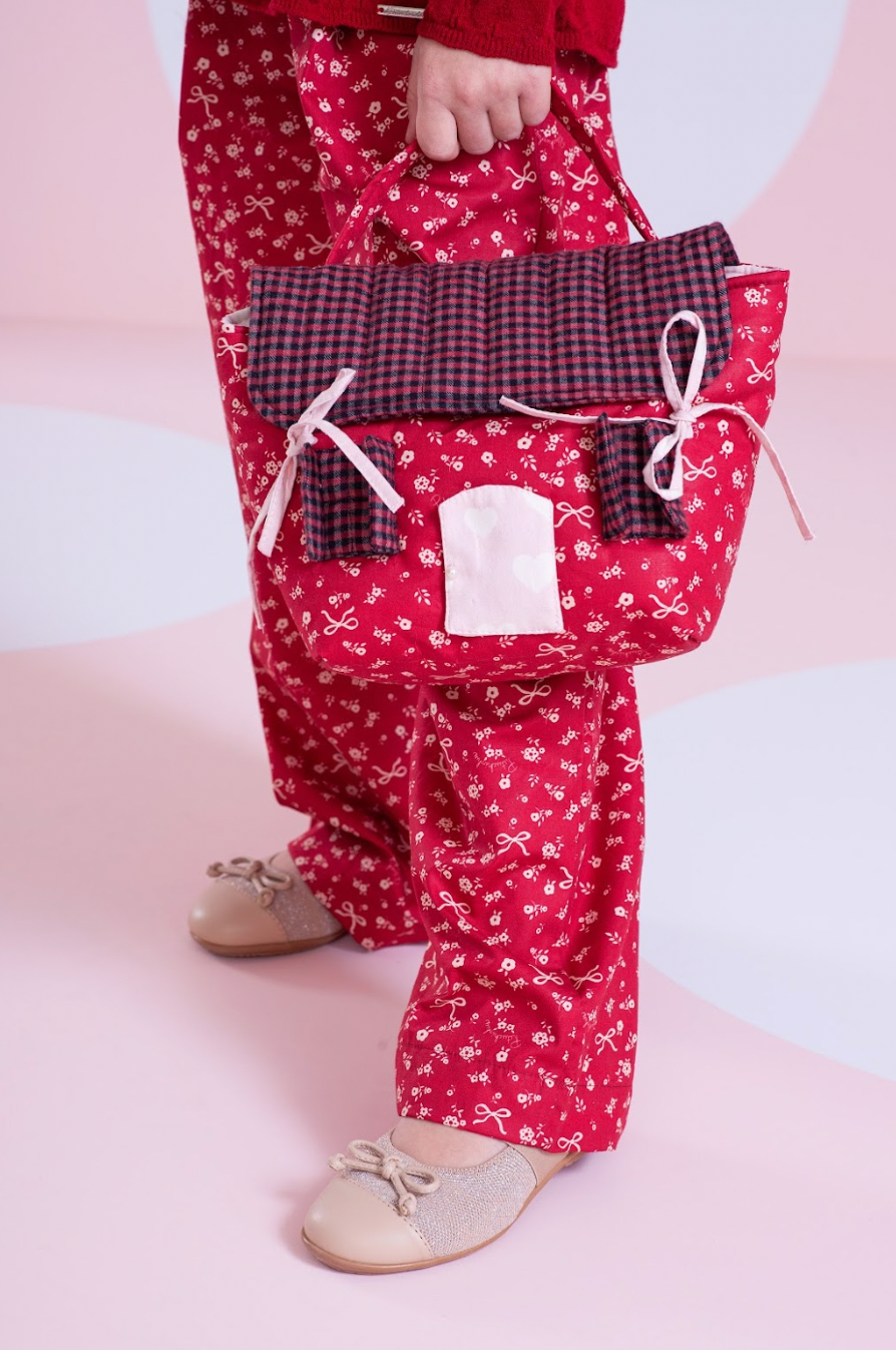 Conjunto Infantil Blusa Best Friends Cristal e Calça Reta Mini Flores e Laços Bala de Cereja - Pituchinhus PRÉ-VENDA