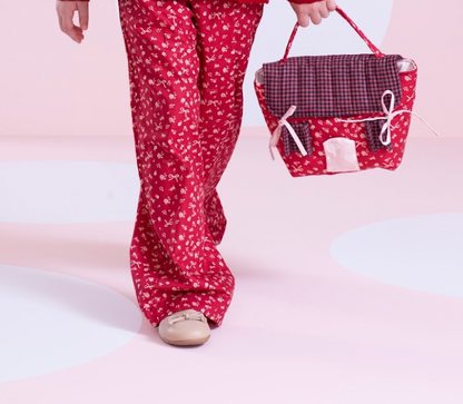 Conjunto Infantil Blusa Best Friends Cristal e Calça Reta Mini Flores e Laços Bala de Cereja - Pituchinhus PRÉ-VENDA