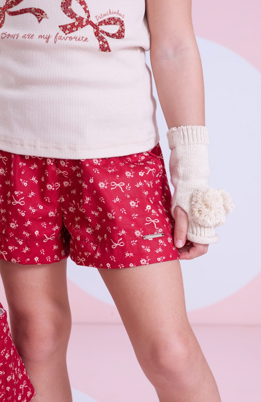 Conjunto Infantil Blusa Regata Laços Cristal e Shorts Mini Flores - Pituchinhus PRÉ-VENDA