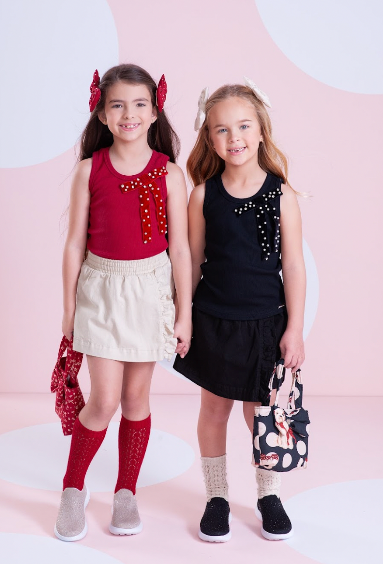 Saia-shorts Infantil Sarja Babadinho Preto - Pituchinhus PRÉ-VENDA