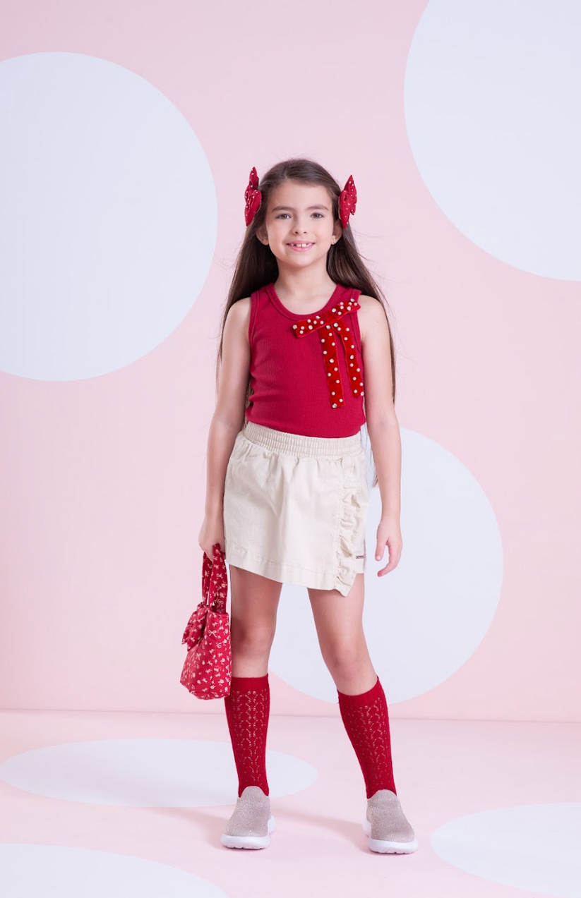 Saia-shorts Infantil Sarja Babadinho Bege - Pituchinhus