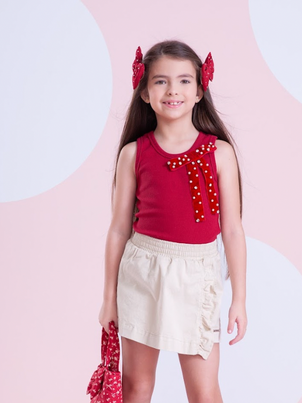 Saia-shorts Infantil Sarja Babadinho Bege - Pituchinhus