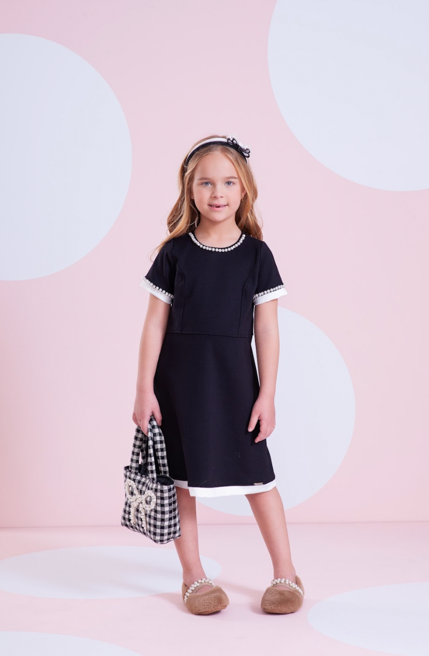 Bolsa Infantil  Tricot Xadrez Laço Pérolas - Pituchinhus PRÉ-VENDA