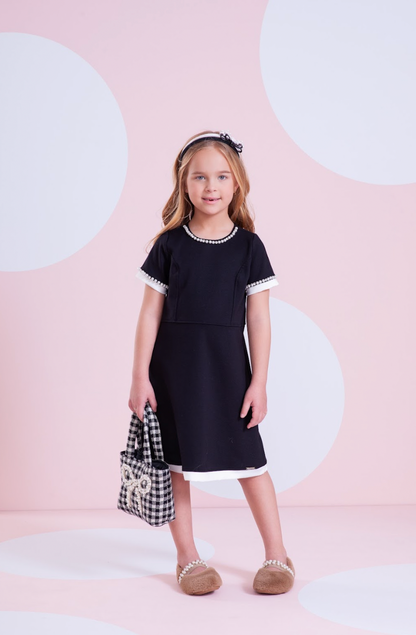 Bolsa Infantil  Tricot Xadrez Laço Pérolas - Pituchinhus PRÉ-VENDA