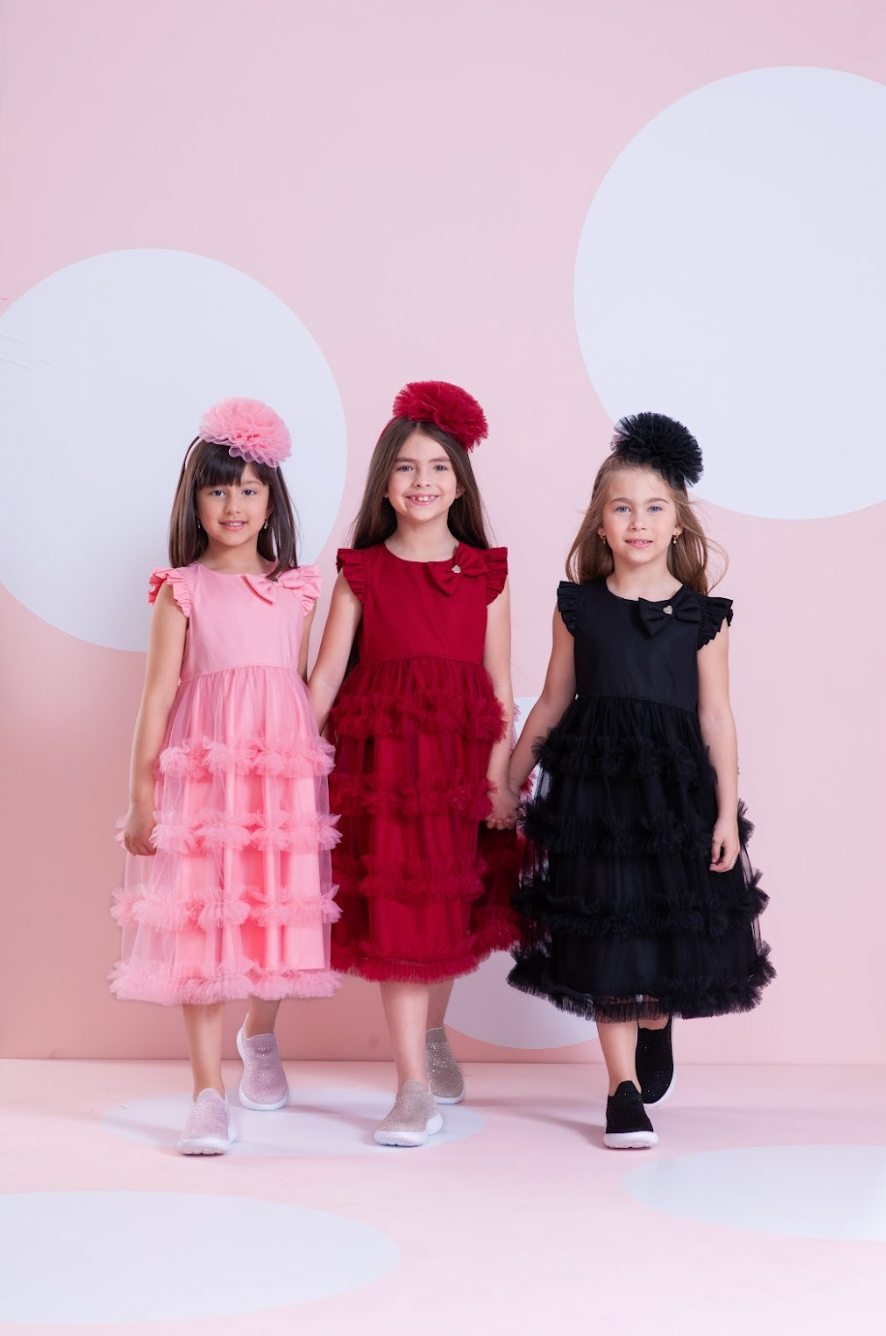 Vestido Infantil de Festa Saia Frufru Bala de Cereja - Pituchinhus PRÉ-VENDA