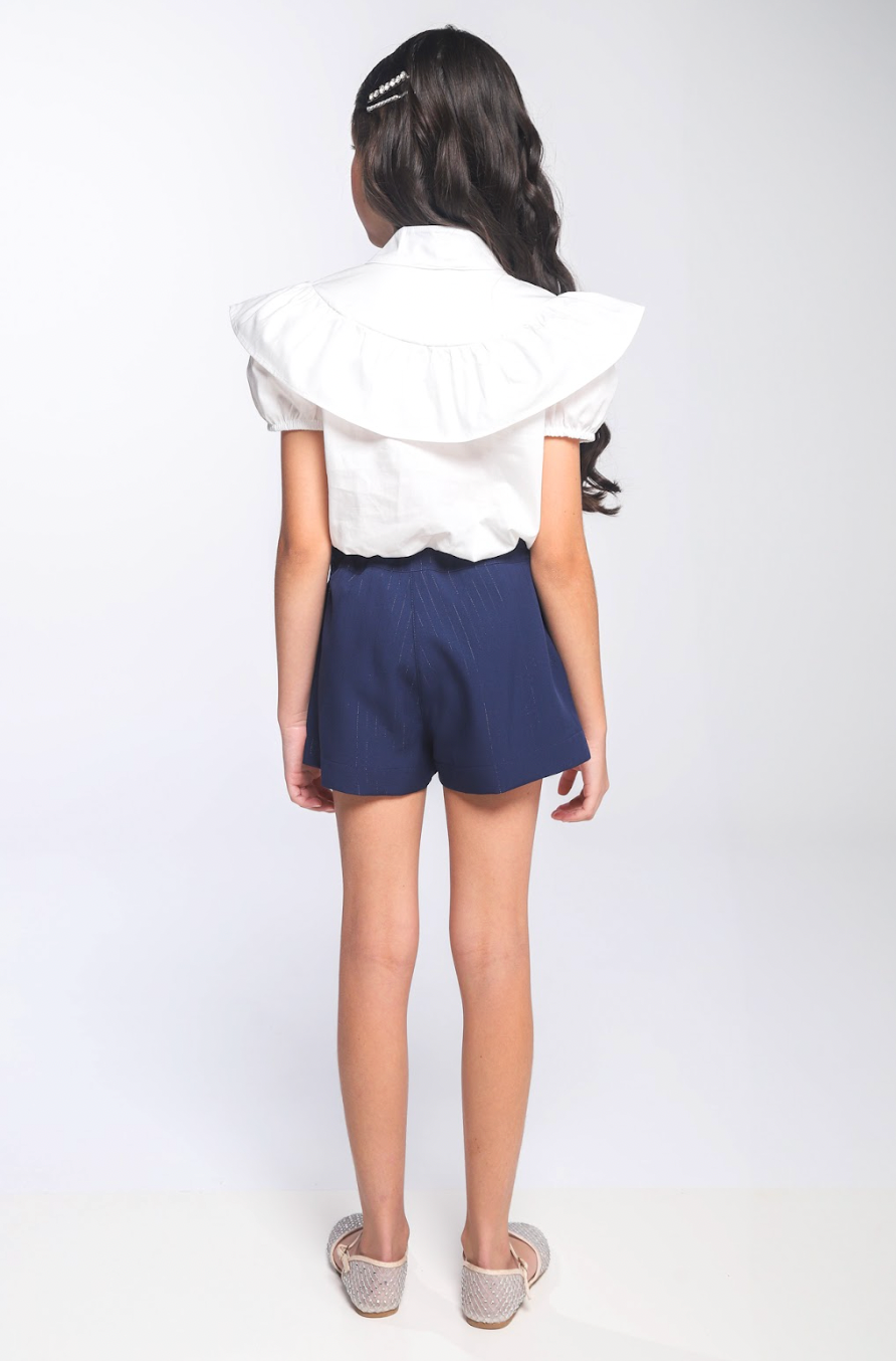 Conjunto Infantil Blusa com Gola Laço e Short Alfaiataria Risca de Giz - Luluzinha