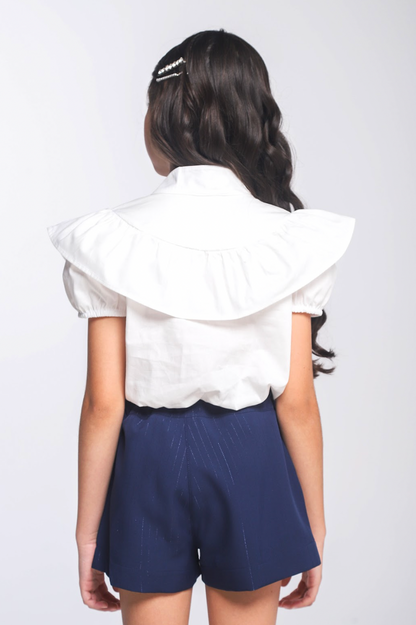 Conjunto Infantil Blusa com Gola Laço e Short Alfaiataria Risca de Giz - Luluzinha